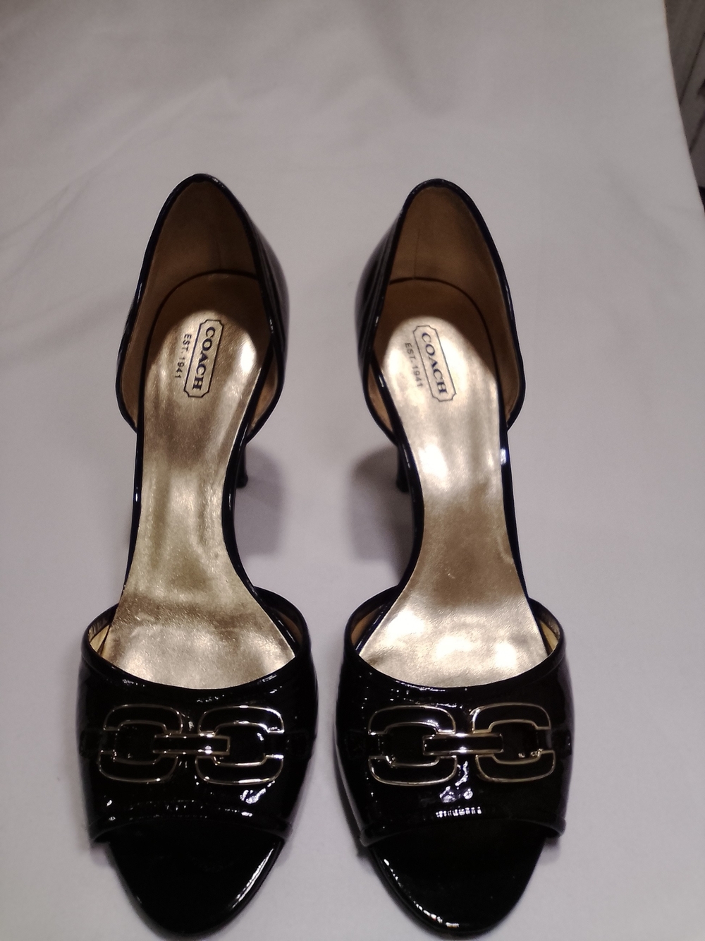 Coach Black Patent Leather Open-Toe Heels